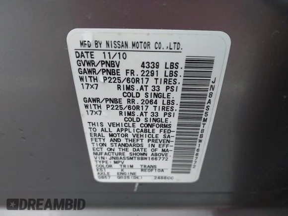 ✅ 2011 Nissan Rogue S • VIN: JN8AS5MT8BW166772 • Lot: 44491740. Wystawiony na IAAI z przebiegiem 86 703 mil. Bezpłatny archiwum sprzedaży aukcyjnych z USA i szczegółowy raport historii pojazdu na DreamBid. Zdjęcie 9.