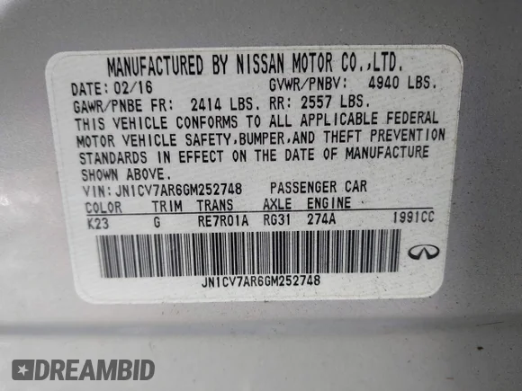 ✅ 2016 Infiniti Q50 Premium • VIN: JN1CV7AR6GM252748 • Lot: 43664873. Listed on IAAI with 161,523 mi. Free auction sales archive from the USA and detailed vehicle history report at DreamBid. Image 9.