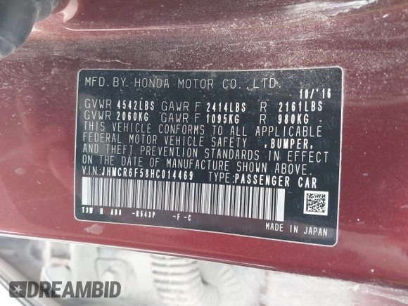 ✅ 2017 Honda Accord EX-L • VIN: JHMCR6F58HC014469 • Lot: 44683242. Wystawiony na IAAI z przebiegiem 78 445 mil. Bezpłatny archiwum sprzedaży aukcyjnych z USA i szczegółowy raport historii pojazdu na DreamBid. Zdjęcie 9.