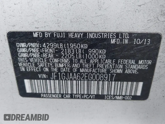 ✅ 2014 Subaru Impreza • VIN: JF1GJAA62EG008917 • Lot: 43587555. Wystawiony na IAAI z przebiegiem 128 964 mil. Bezpłatny archiwum sprzedaży aukcyjnych z USA i szczegółowy raport historii pojazdu na DreamBid. Zdjęcie 9.