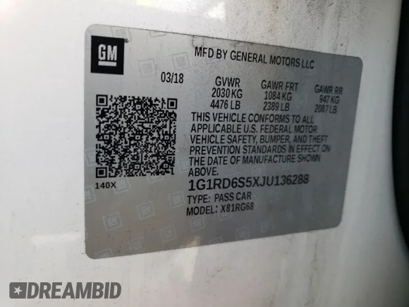 ✅ 2018 Chevrolet Volt Premier • VIN: 1G1RD6S5XJU136288 • Lot: 47532343. Wystawiony na Copart z przebiegiem 52 843 mil. Bezpłatny archiwum sprzedaży aukcyjnych z USA i szczegółowy raport historii pojazdu na DreamBid. Zdjęcie 13.