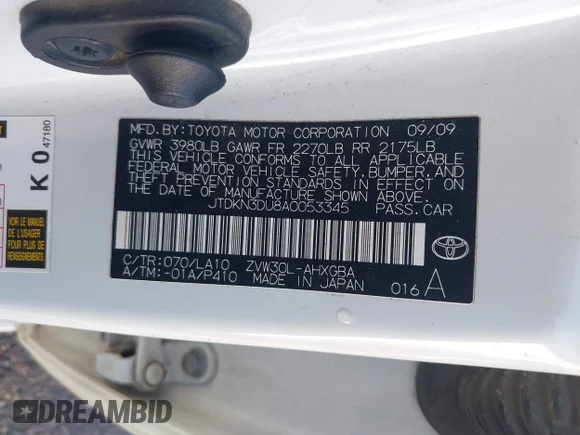 ✅ 2010 Toyota Prius III • VIN: JTDKN3DU8A0053345 • Lot: 43986016. Wystawiony na IAAI z przebiegiem 287 727 mil. Bezpłatny archiwum sprzedaży aukcyjnych z USA i szczegółowy raport historii pojazdu na DreamBid. Zdjęcie 9.