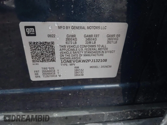 ✅ 2023 Chevrolet Traverse LT Cloth • VIN: 1GNEVGKW2PJ132108 • Lot: 43801444. Wystawiony na IAAI z przebiegiem 78 419 mil. Bezpłatny archiwum sprzedaży aukcyjnych z USA i szczegółowy raport historii pojazdu na DreamBid. Zdjęcie 9.