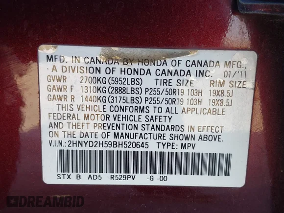 ✅ 2011 Acura MDX Advance • VIN: 2HNYD2H59BH520645 • Лот: 44201053. Опубліковано раніше на IAAI з пробігом 241 056 миль. Безкоштовний доступ до архіву аукціонних продажів зі США та докладний звіт про історію автомобіля на DreamBid. Зображення 9.