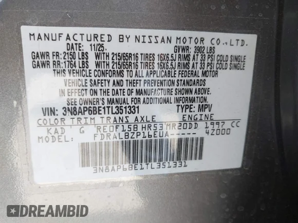 ✅ 2026 Nissan Kicks S • VIN: 3N8AP6BE1TL351331 • Lot: 45102805. Wystawiony na IAAI z przebiegiem 13 337 mil. Bezpłatny archiwum sprzedaży aukcyjnych z USA i szczegółowy raport historii pojazdu na DreamBid. Zdjęcie 9.