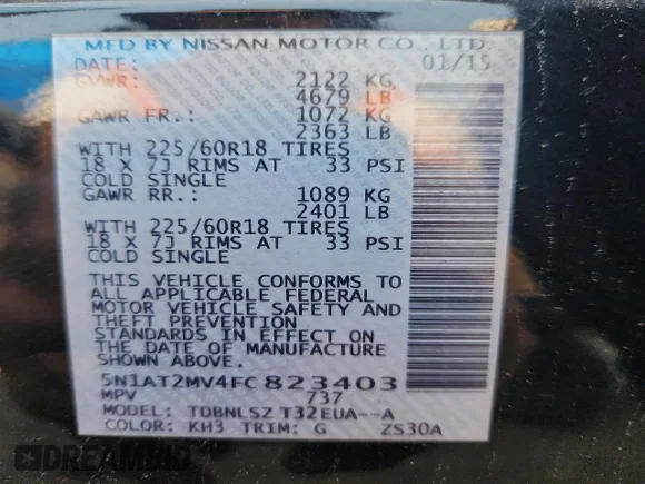 ✅ 2015 Nissan Rogue SL • VIN: 5N1AT2MV4FC823403 • Lot: 58622666. Listed on Copart with 166,817 mi. Free auction sales archive from the USA and detailed vehicle history report at DreamBid. Image 13.