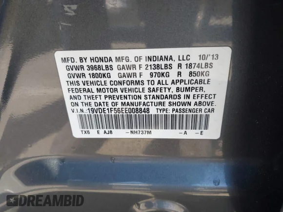 ✅ 2014 Acura ILX Premium • VIN: 19VDE1F56EE008848 • Лот: 42945452. Опубликован ранее на IAAI с пробегом 121 258 миль. Бесплатный доступ к архиву аукционных продаж из США и подробный отчёт об истории автомобиля на DreamBid. Изображение 9.
