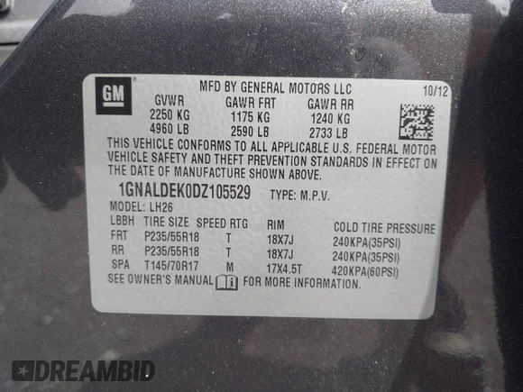 ✅ 2013 Chevrolet Equinox LT • VIN: 1GNALDEK0DZ105529 • Lot: 45355237. Wystawiony na IAAI z przebiegiem 169 658 mil. Bezpłatny archiwum sprzedaży aukcyjnych z USA i szczegółowy raport historii pojazdu na DreamBid. Zdjęcie 9.