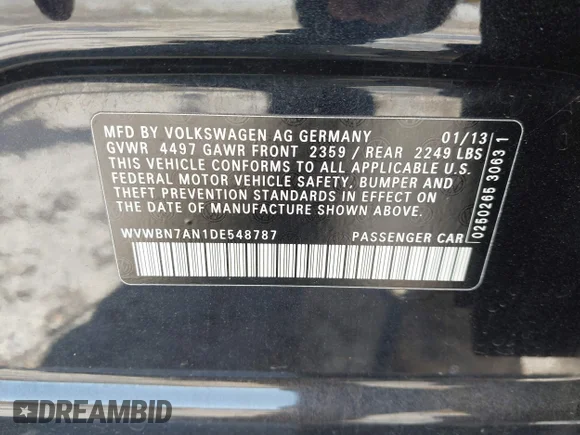✅ 2013 Volkswagen CC R-Line • VIN: WVWBN7AN1DE548787 • Lot: 45052928. Wystawiony na IAAI z przebiegiem 160 770 mil. Bezpłatny archiwum sprzedaży aukcyjnych z USA i szczegółowy raport historii pojazdu na DreamBid. Zdjęcie 9.