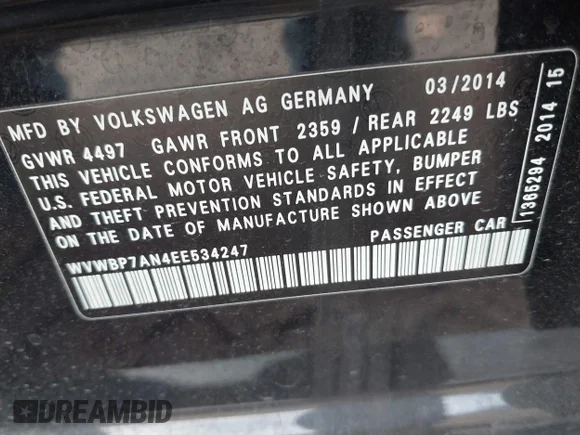 ✅ 2014 Volkswagen CC Sport • VIN: WVWBP7AN4EE534247 • Лот: 41542076. Опубліковано раніше на IAAI з пробігом 119 199 миль. Безкоштовний доступ до архіву аукціонних продажів зі США та докладний звіт про історію автомобіля на DreamBid. Зображення 9.