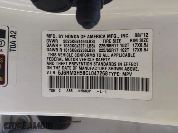 ✅ 2012 Honda CR-V EX • VIN: 5J6RM3H58CL047268 • Lot: 44708483. Wystawiony na IAAI z przebiegiem 133 970 mil. Bezpłatny archiwum sprzedaży aukcyjnych z USA i szczegółowy raport historii pojazdu na DreamBid. Zdjęcie 9.