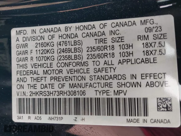 ✅ 2024 Honda CR-V EX-L • VIN: 2HKRS3H73RH308106 • Lot: 44296230. Wystawiony na IAAI z przebiegiem 11 195 mil. Bezpłatny archiwum sprzedaży aukcyjnych z USA i szczegółowy raport historii pojazdu na DreamBid. Zdjęcie 9.