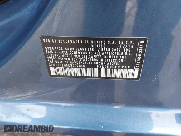 ✅ 2019 Volkswagen Jetta S • VIN: 3VWC57BU9KM072836 • Lot: 44390310. Wystawiony na IAAI z przebiegiem 116 051 mil. Bezpłatny archiwum sprzedaży aukcyjnych z USA i szczegółowy raport historii pojazdu na DreamBid. Zdjęcie 9.
