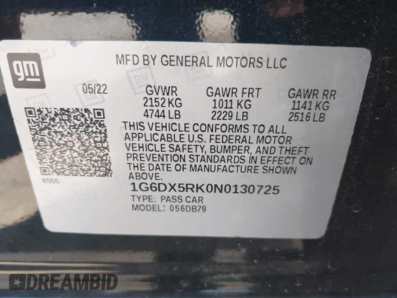 ✅ 2022 Cadillac CT5 Luxury • VIN: 1G6DX5RK0N0130725 • Lot: 42400071. Wystawiony na IAAI z przebiegiem 33 148 mil. Bezpłatny archiwum sprzedaży aukcyjnych z USA i szczegółowy raport historii pojazdu na DreamBid. Zdjęcie 9.