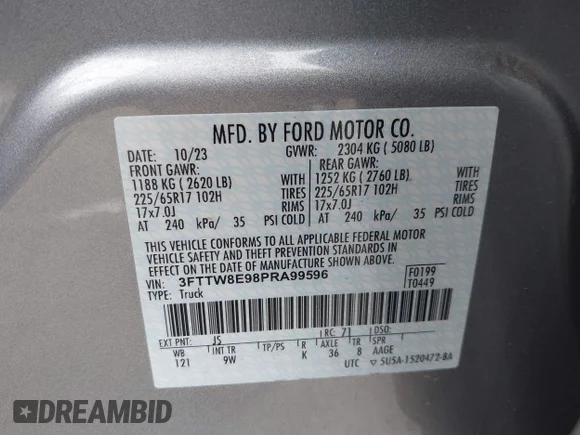 ✅ 2023 Ford Maverick XL • VIN: 3FTTW8E98PRA99596 • Lot: 42415114. Wystawiony na IAAI z przebiegiem 12 538 mil. Bezpłatny archiwum sprzedaży aukcyjnych z USA i szczegółowy raport historii pojazdu na DreamBid. Zdjęcie 9.