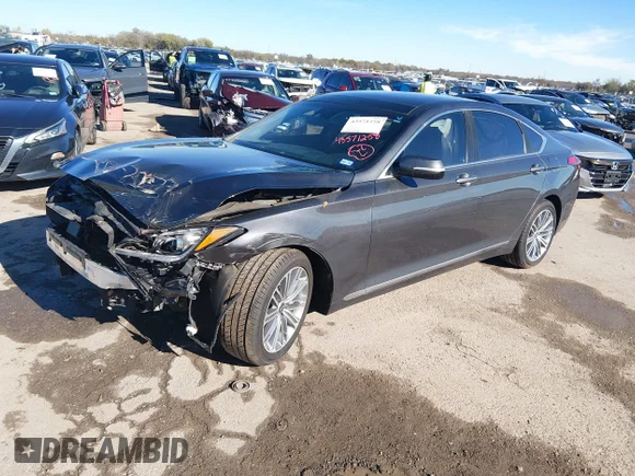 ✅ 2018 Genesis G80 3.8L • VIN: KMHGN4JE9JU227503 • Лот: 43571258. Опубликован ранее на IAAI с пробегом 96 591 миль. Бесплатный доступ к архиву аукционных продаж из США и подробный отчёт об истории автомобиля на DreamBid. Изображение 2.