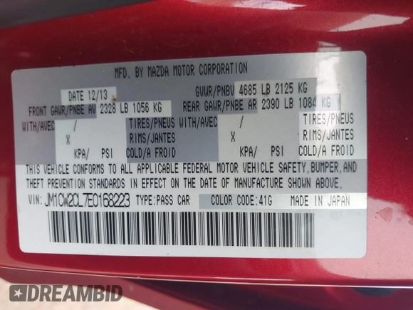 ✅ 2014 Mazda 5 Touring • VIN: JM1CW2CL7E0168223 • Lot: 44443772. Listed on IAAI with 184,798 mi. Free auction sales archive from the USA and detailed vehicle history report at DreamBid. Image 9.