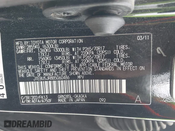 ✅ 2011 Toyota 4Runner SR5 • VIN: JTEBU5JR8B5060486 • Лот: 44853196. Опубликован ранее на IAAI с пробегом 176 316 миль. Бесплатный доступ к архиву аукционных продаж из США и подробный отчёт об истории автомобиля на DreamBid. Изображение 9.