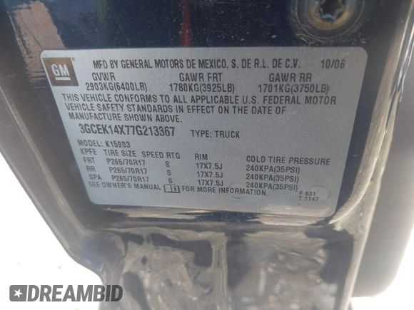 ✅ 2007 Chevrolet Silverado 1500 Work Truck • VIN: 3GCEK14X77G213367 • Лот: 43346452. Опубликован ранее на IAAI с пробегом 155 415 миль. Бесплатный доступ к архиву аукционных продаж из США и подробный отчёт об истории автомобиля на DreamBid. Изображение 9.