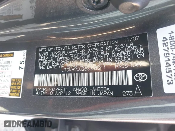 ✅ 2008 Toyota Prius • VIN: JTDKB20U283339211 • Lot: 44509991. Wystawiony na IAAI z przebiegiem 100 491 mil. Bezpłatny archiwum sprzedaży aukcyjnych z USA i szczegółowy raport historii pojazdu na DreamBid. Zdjęcie 9.