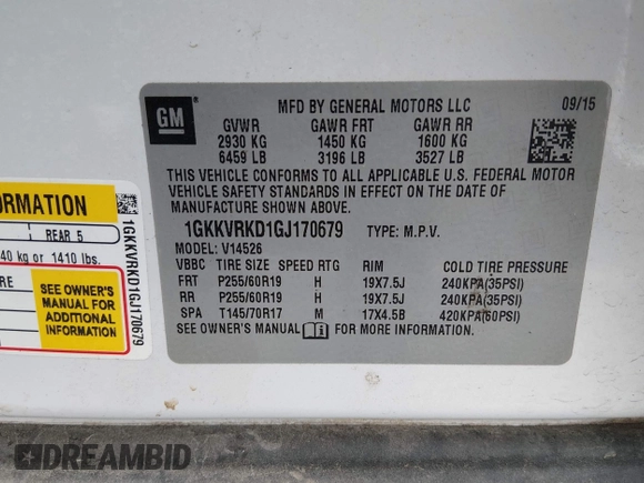 ✅ 2016 GMC Acadia SLT • VIN: 1GKKVRKD1GJ170679 • Lot: 44008752. Wystawiony na IAAI z przebiegiem 201 197 mil. Bezpłatny archiwum sprzedaży aukcyjnych z USA i szczegółowy raport historii pojazdu na DreamBid. Zdjęcie 9.