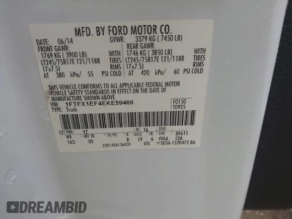 ✅ 2014 Ford F-150 XL • VIN: 1FTFX1EF4EKE59469 • Lot: 42635080. Wystawiony na IAAI z przebiegiem 137 531 mil. Bezpłatny archiwum sprzedaży aukcyjnych z USA i szczegółowy raport historii pojazdu na DreamBid. Zdjęcie 9.