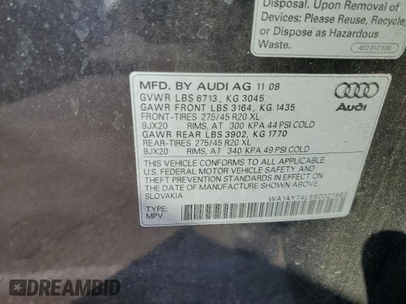 ✅ 2009 Audi Q7 • VIN: WA1AY74L59D027883 • Lot: 71569614. Wystawiony na Copart z przebiegiem 157 651 mil. Bezpłatny archiwum sprzedaży aukcyjnych z USA i szczegółowy raport historii pojazdu na DreamBid. Zdjęcie 16.