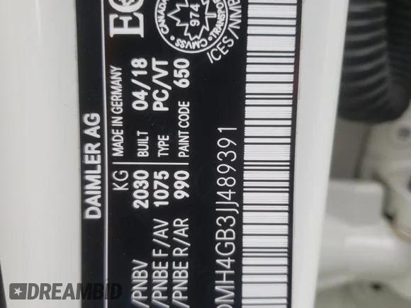 ✅ 2018 Mercedes-Benz B • VIN: WDDMH4GB3JJ489391 • Lot: 70577132. Wystawiony na Copart z przebiegiem 83 448 mil. Bezpłatny archiwum sprzedaży aukcyjnych z USA i szczegółowy raport historii pojazdu na DreamBid. Zdjęcie 12.