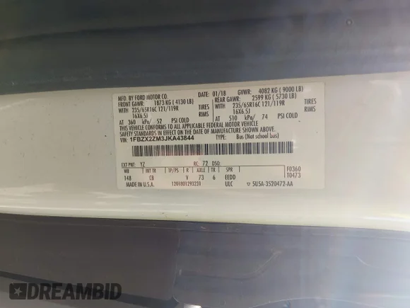 ✅ 2018 Ford Transit Passenger XL • VIN: 1FBZX2ZM3JKA43844 • Лот: 45565882. Опубліковано раніше на IAAI з пробігом 63 864 миль. Безкоштовний доступ до архіву аукціонних продажів зі США та докладний звіт про історію автомобіля на DreamBid. Зображення 9.