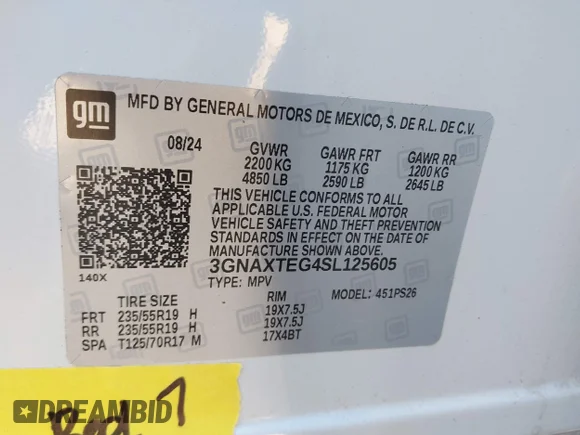 ✅ 2025 Chevrolet Equinox AWD RS • VIN: 3GNAXTEG4SL125605 • Lot: 44700682. Wystawiony na IAAI z przebiegiem 19 607 mil. Bezpłatny archiwum sprzedaży aukcyjnych z USA i szczegółowy raport historii pojazdu na DreamBid. Zdjęcie 9.