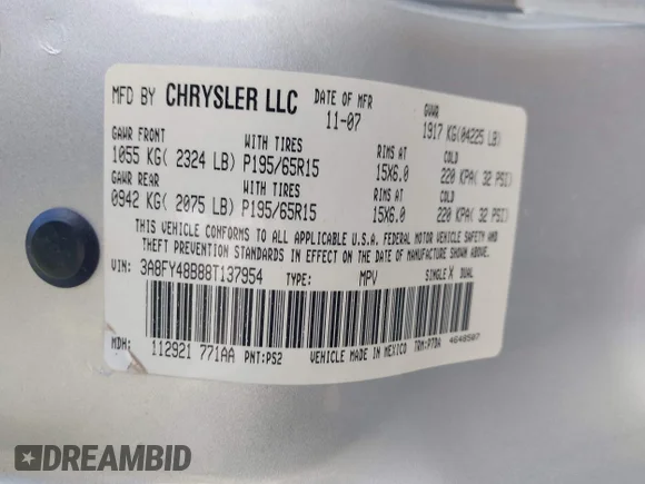 ✅ 2008 Chrysler PT Cruiser • VIN: 3A8FY48B88T137954 • Lot: 44544903. Wystawiony na IAAI z przebiegiem 126 575 mil. Bezpłatny archiwum sprzedaży aukcyjnych z USA i szczegółowy raport historii pojazdu na DreamBid. Zdjęcie 9.