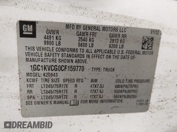 ✅ 2012 Chevrolet Silverado 2500HD Work Truck • VIN: 1GC1KVCG0CF159770 • Лот: 43398860. Опубліковано раніше на IAAI з пробігом 76 941 миль. Безкоштовний доступ до архіву аукціонних продажів зі США та докладний звіт про історію автомобіля на DreamBid. Зображення 9.