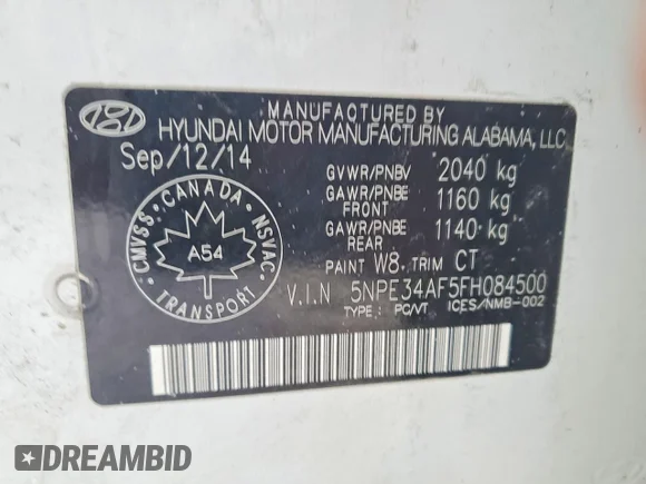 ✅ 2015 Hyundai Sonata Sport • VIN: 5NPE34AF5FH084500 • Lot: 72749235. Wystawiony na Copart z przebiegiem 263 689 mil. Bezpłatny archiwum sprzedaży aukcyjnych z USA i szczegółowy raport historii pojazdu na DreamBid. Zdjęcie 12.