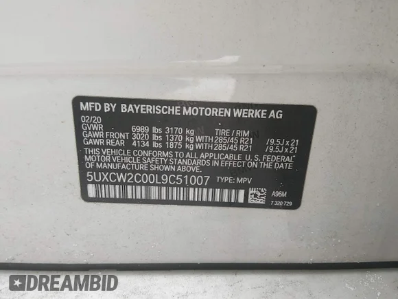 ✅ 2020 BMW X7 xDrive40i • VIN: 5UXCW2C00L9C51007 • Лот: 44294043. Опубліковано раніше на IAAI з пробігом 86 930 миль. Безкоштовний доступ до архіву аукціонних продажів зі США та докладний звіт про історію автомобіля на DreamBid. Зображення 9.
