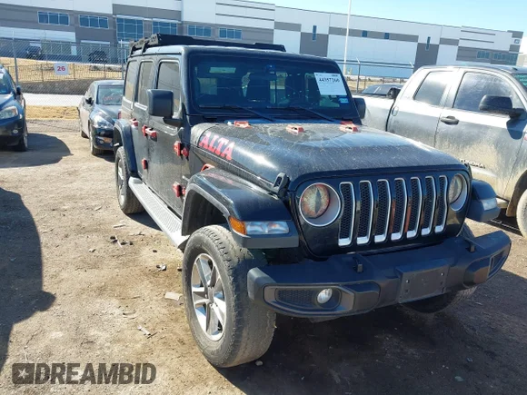 ✅ 2019 Jeep Wrangler Unlimited Sahara Altitude • VIN: 1C4HJXEN5KW624843 • Лот: 44357260. Опубліковано раніше на IAAI з пробігом 125 739 миль. Безкоштовний доступ до архіву аукціонних продажів зі США та докладний звіт про історію автомобіля на DreamBid. Зображення 1.