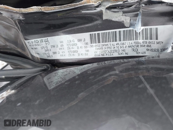 ✅ 2018 Ram 1500 Sport • VIN: 1C6RR6MT4JS127013 • Lot: 41628920. Wystawiony na IAAI z przebiegiem 117 000 mil. Bezpłatny archiwum sprzedaży aukcyjnych z USA i szczegółowy raport historii pojazdu na DreamBid. Zdjęcie 9.