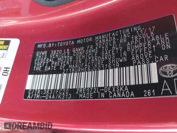 ✅ 2018 Toyota Corolla L • VIN: 2T1BURHE6JC017619 • Лот: 42186454. Опубліковано раніше на IAAI з пробігом 57 834 миль. Безкоштовний доступ до архіву аукціонних продажів зі США та докладний звіт про історію автомобіля на DreamBid. Зображення 9.