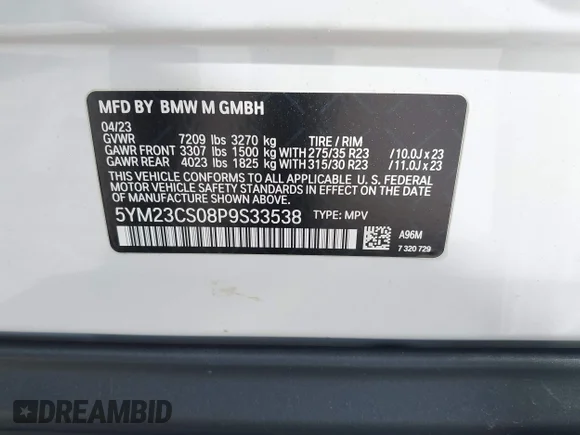 ✅ 2023 BMW XM • VIN: 5YM23CS08P9S33538 • Лот: 43612505. Опубліковано раніше на IAAI з пробігом 19 072 миль. Безкоштовний доступ до архіву аукціонних продажів зі США та докладний звіт про історію автомобіля на DreamBid. Зображення 9.