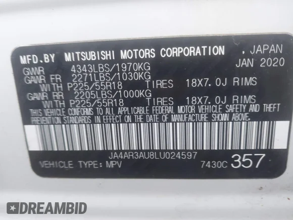 ✅ 2020 Mitsubishi Outlander ES • VIN: JA4AR3AU8LU024597 • Lot: 44400806. Wystawiony na IAAI z przebiegiem 142 704 mil. Bezpłatny archiwum sprzedaży aukcyjnych z USA i szczegółowy raport historii pojazdu na DreamBid. Zdjęcie 9.