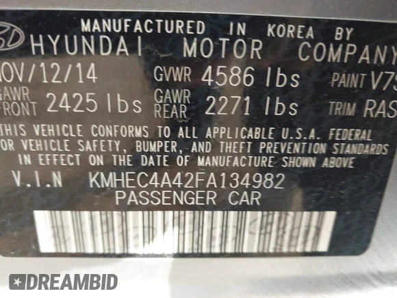 ✅ 2015 Hyundai Sonata Limited • VIN: KMHEC4A42FA134982 • Lot: 44078827. Wystawiony na IAAI z przebiegiem 32 584 mil. Bezpłatny archiwum sprzedaży aukcyjnych z USA i szczegółowy raport historii pojazdu na DreamBid. Zdjęcie 9.