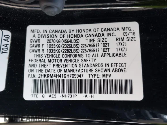 ✅ 2016 Honda CR-V SE • VIN: 2HKRM4H41GH709947 • Лот: 43896038. Опубликован ранее на IAAI с пробегом 109 165 миль. Бесплатный доступ к архиву аукционных продаж из США и подробный отчёт об истории автомобиля на DreamBid. Изображение 9.