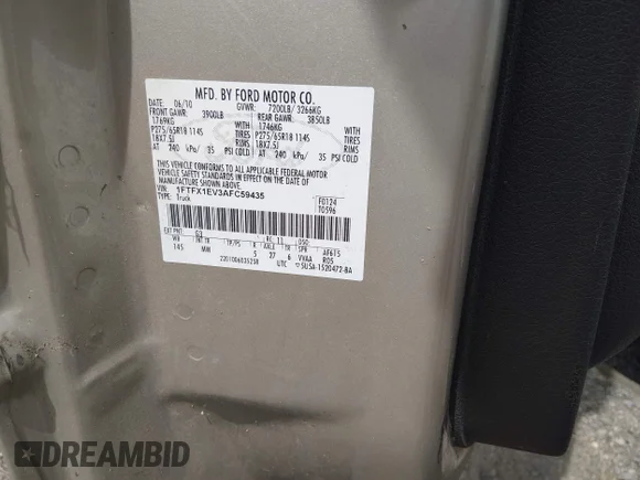 ✅ 2010 Ford F-150 XL • VIN: 1FTFX1EV3AFC59435 • Lot: 45187911. Listed on IAAI with 115,100 mi. Free auction sales archive from the USA and detailed vehicle history report at DreamBid. Image 9.