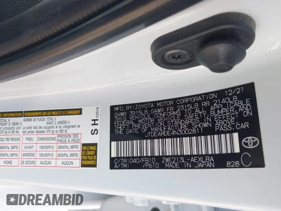 ✅ 2022 Toyota Corolla Hybrid LE • VIN: JTDEAMDE4N3002811 • Lot: 44628342. Wystawiony na IAAI z przebiegiem 104 668 mil. Bezpłatny archiwum sprzedaży aukcyjnych z USA i szczegółowy raport historii pojazdu na DreamBid. Zdjęcie 9.