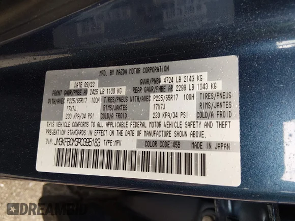 ✅ 2024 Mazda CX-5 S Preferred • VIN: JM3KFBCM3R0395183 • Lot: 45127009. Listed on IAAI with 36,293 mi. Free auction sales archive from the USA and detailed vehicle history report at DreamBid. Image 9.