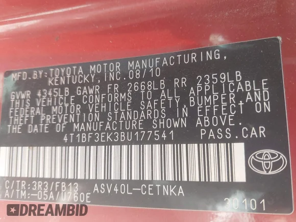 ✅ 2011 Toyota Camry • VIN: 4T1BF3EK3BU177541 • Lot: 44503158. Wystawiony na IAAI z przebiegiem 489 346 mil. Bezpłatny archiwum sprzedaży aukcyjnych z USA i szczegółowy raport historii pojazdu na DreamBid. Zdjęcie 9.