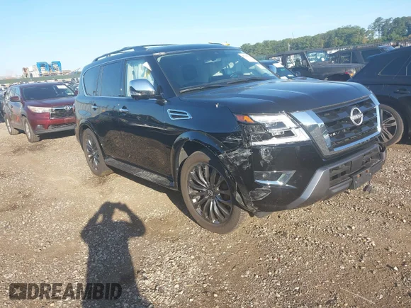 ✅ 2024 Nissan Armada Platinum • VIN: JN8AY2DB5R9850935 • Lot: 43102126. Listed on IAAI with 14,958 mi. Free auction sales archive from the USA and detailed vehicle history report at DreamBid. Image 1.