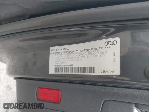 ✅ 2018 Audi A4 Premium • VIN: WAUKMAF43JA155888 • Lot: 44866446. Wystawiony na IAAI z przebiegiem 162 624 mil. Bezpłatny archiwum sprzedaży aukcyjnych z USA i szczegółowy raport historii pojazdu na DreamBid. Zdjęcie 9.