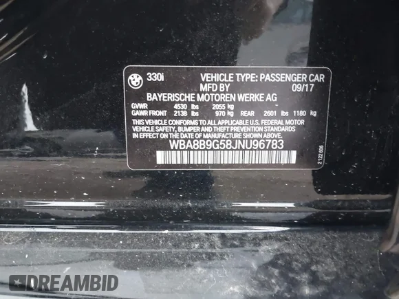 ✅ 2018 BMW 3 Series 330i • VIN: WBA8B9G58JNU96783 • Lot: 44999858. Wystawiony na IAAI z przebiegiem 45 465 mil. Bezpłatny archiwum sprzedaży aukcyjnych z USA i szczegółowy raport historii pojazdu na DreamBid. Zdjęcie 9.