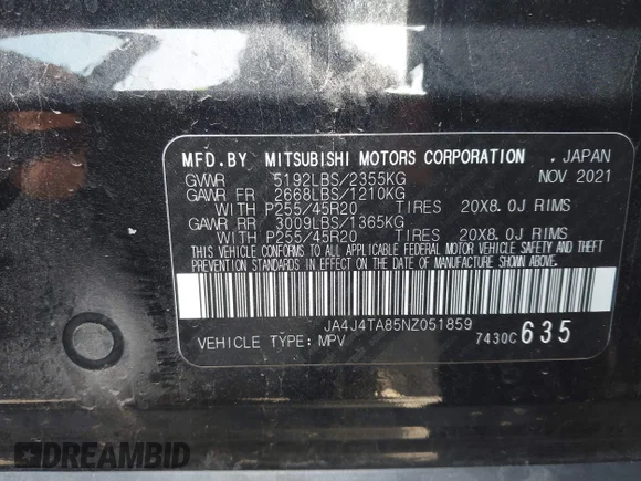 ✅ 2022 Mitsubishi Outlander ES • VIN: JA4J4TA85NZ051859 • Lot: 44837516. Wystawiony na IAAI z przebiegiem 54 487 mil. Bezpłatny archiwum sprzedaży aukcyjnych z USA i szczegółowy raport historii pojazdu na DreamBid. Zdjęcie 9.