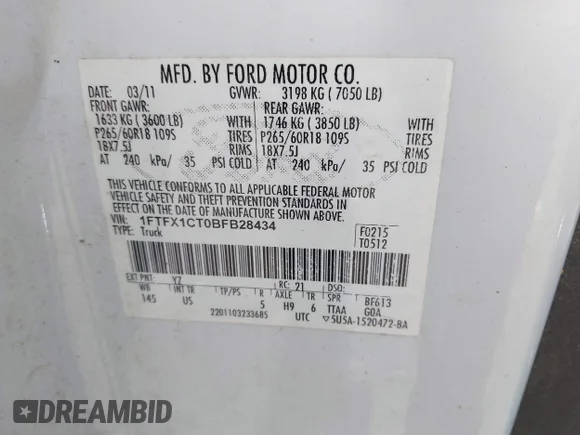 ✅ 2011 Ford F-150 XLT • VIN: 1FTFX1CT0BFB28434 • Lot: 45204784. Wystawiony na IAAI z przebiegiem 254 321 mil. Bezpłatny archiwum sprzedaży aukcyjnych z USA i szczegółowy raport historii pojazdu na DreamBid. Zdjęcie 9.